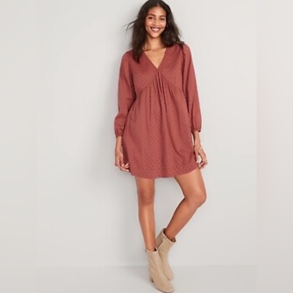 Old Navy Dresses & Skirts - Old Navy Women’s Puff-Sleeve Clip-Dot Mini Swing Dress Sz Med "A Little Rusty"
